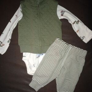 Green Quilted Vest with Striped Pants Set